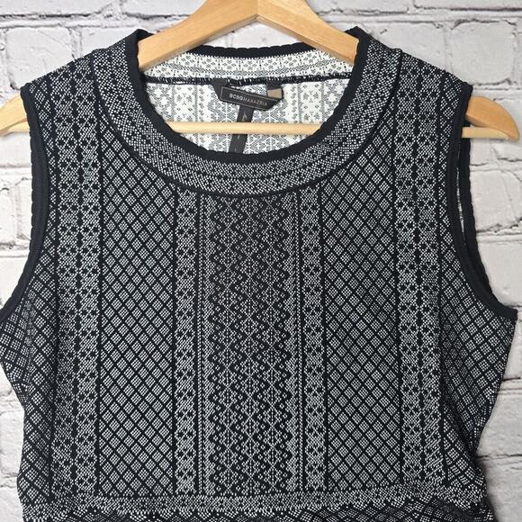 BCBG MaxAzria Jaylenne Peplum Top Round Neck Sleeveless Geometric Print Size L - Picture 3 of 13